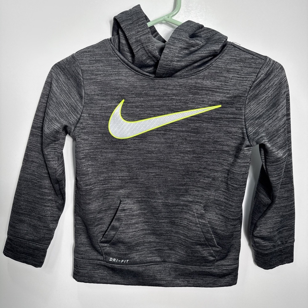 Boys Black Nike Dri-Fit Hoodie Size 7/LG Hoodie Sweatshirt Large Logo On Front